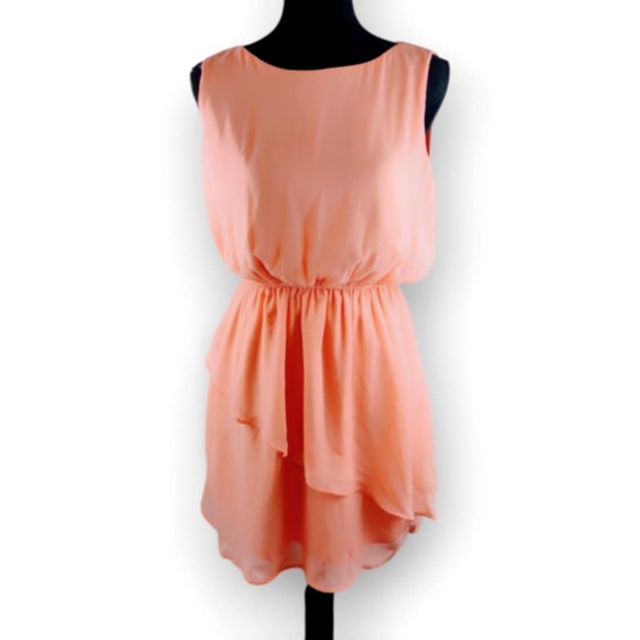 FOREVER 21 Women's Sleeveless Mini Dress Medium Polyester Peach Lightweight - Picture 2 of 5